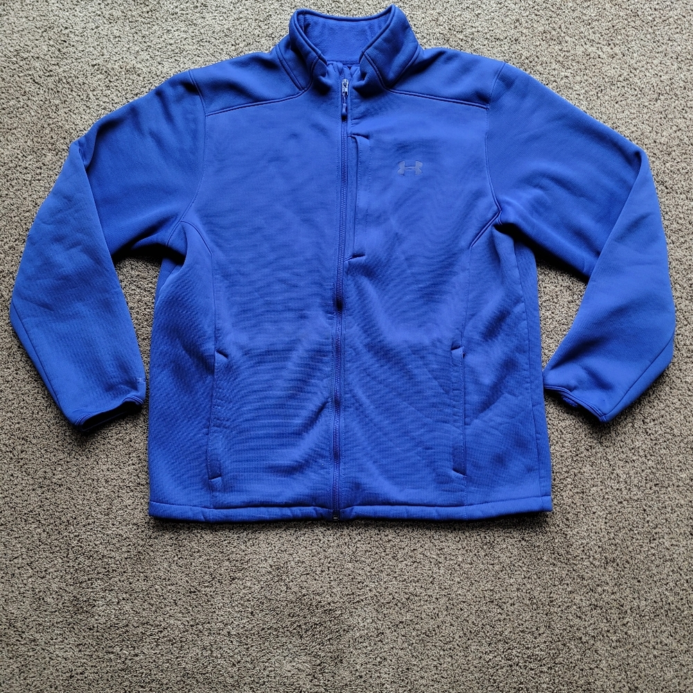 Under Armour Mens Jacket XXL ColdGear Blue Zip Up Collared Fitted Outerwear Coat